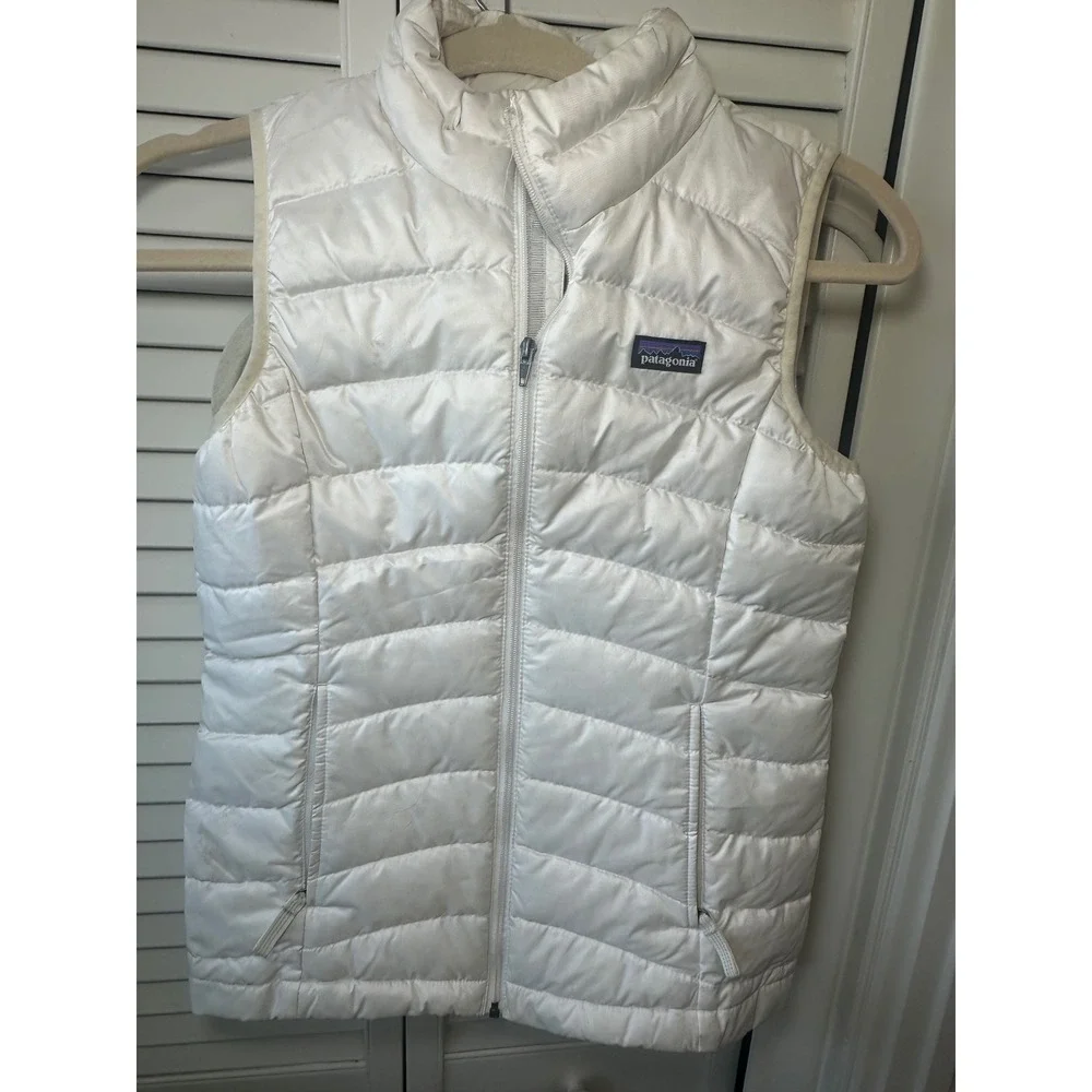 Patagonia Girls M White Down Sweater Vest Full Zip Puffer Quilted 68226FA14